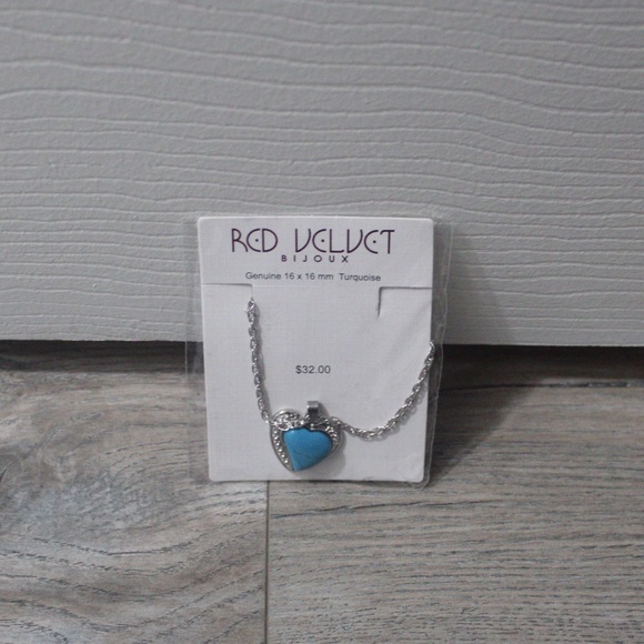 Velvet Silver Necklace with Turquoise Heart Pendant - Picture 2 of 5